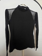 Marcella Mesh-Panel Turtleneck Top Womens M Black Tencel™ picture