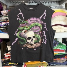 Vtg American Thunder Forever Free Snake Skull All Over Shirt Travis Scott Large picture