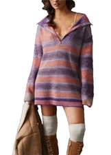 Anthropologie Daily Practice Franconia Half Zip Sweater Tunic Small Purple Strpe picture