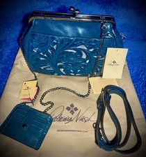 VTG PATRICIA NASH “CANISI” CUT OUT TOOLED LEATHER BAG & WALLET *BOTH NEW W/TAGS picture