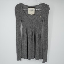 Vintage Abercrombie & Fitch Babydoll Sweater Small Long Sleeve Button Gray Y2K picture