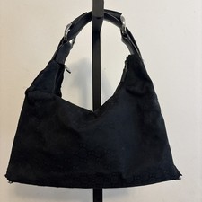 Vintage Gucci Horsebit Black GG Canvas Leather Hobo Bag Medium picture