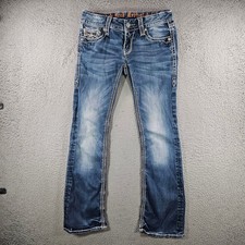 Rock Revival Jacklyn Bootcut Jeans Size 28 Medium Wash Sequin Fleur De Lis 837 picture