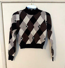 CHANEL VINTAGE LADIES  ARGYLE WOOL CASHMERE KNIT SWEATER  SIZE XS  EUC picture