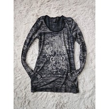 Y2K Sledge USA Grunge Thermal Long Sleeve Top Rhinestone Scroll Graphic L picture