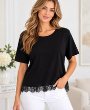 Michael Kors Women’s Elegant Cropped Black Lace Blouse Short Sleeve Size XL NWT picture