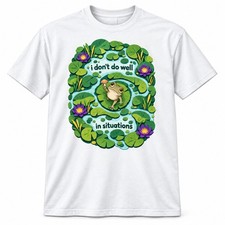 Frog With Mushroom Lily Pond Funny Paper-Cut Graphic Unisex T-Shirt Gift picture