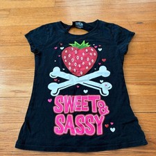 Vintage y2k strawberry and skull bone print grunge kawaii baby tee scene core picture