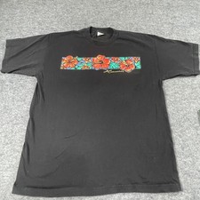 VTG Alstyle Apparel T Shirt Mens Extra Large Black Floral Hawaiian Hawaii Y2K picture
