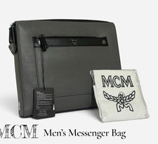 MCM Logo Zip Messenger Bag Gray/Black Men's Adjustable Strap Pocketed picture