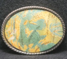 XI05136 NICE VINTAGE 1970s ***MAP*** APPALACHIA, MID-WEST BASIN MENS BELT BUCKLE picture