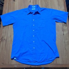 Vintage LL Bean Mens Blue Short Sleeve Button Down Shirt Made in USA Size 17.5 picture