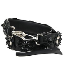 FENDI Logo Bag Shoulder Strap Flower Studs Leather Black SHW Italy 30KP492 picture