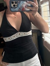 Trina Turk Y2K vintage halter going out party Top Black size XS made in USA picture
