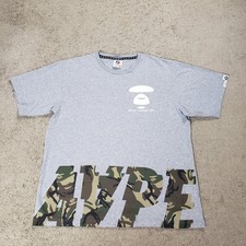 AAPE By A Bathing Ape Mens L Grey Camo Graphic Moonface T-Shirt Spellout Logo picture