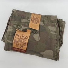 Plugg Mens Camo Cargo Pants 42x32 Green Camouflage Vintage Wash NEW picture