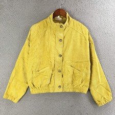 E&M Corduroy Jacket Women Large Long Sleeve Mock Neck Button Front Casual Yellow picture
