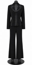 Vintage Cache Womens Skirt Pant Suit Size 6 Black Knit Faux Leather Braided Trim picture