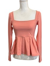 Susana Monaco Coral Long Sleeve Peplum Top Small NWT picture