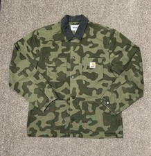 Carhartt WIP • Palace - Green Camo Canvas Cotton Work Jacket XL Corduroy Collar picture