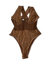 G Bella Bodysuit Size Medium Brown Mesh Waist Shapewear Corset Snap Crotch NWT picture