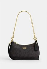 NWT Coach Teri Mini Crossbody Bag Signature Canvas CW323 Gold Walnut Black picture