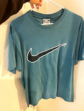 Vintage 90s Nike Big Swoosh T Shirt Mens M Made USA Teal Graphic Tee picture