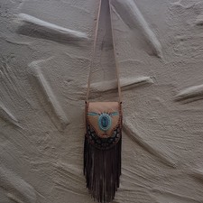 Handmade Leather Medicine pouch /bag Brown/Blue  Real turtle shell picture