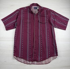 Vtg Wrangler Western Shirt Maroon Black Striped Cowboy USA Made Mens 17.5-35 XL picture