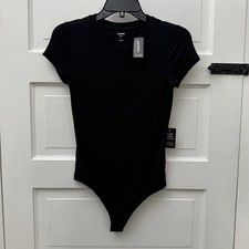 NWT Express Fitted Tee Bodysuit Women’s S Black Short Sleeve Crew Neck picture