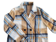 Women's Brushed Thicken Long Plaid Shacket Jacket Faux Wool  Tartan Pea Coat picture