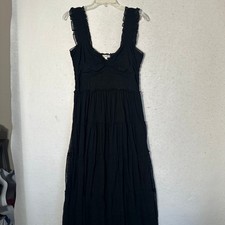Max Studio London Black Tiered Mesh Midi Dress Ruffle Strap Smocked Back Large picture