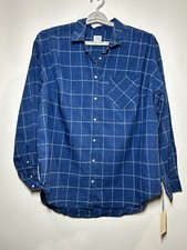 A New Day Womens' Plaid Button Down Long Sleeve Lapel Shirt Top XL Blue Plaid picture