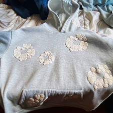 Denim Tears Men's Gray Pullover Fleece Hoodie White Graphic Print Pockets L picture
