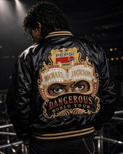 Michael Jackson Dangerous World Tour Embroidered Satin Unisex Varsity Jacket Gif picture