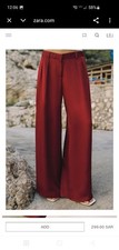 ZARA ZW Womens M Burgundy Wide Leg Pleated Flowing Trousers Pants Dress Preppy picture