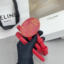 Celin*e Womens 13mm/0.51in Red Leather Belt, Red buckle picture