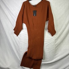 Fashion Nova Heather Sweater Midi Dress XL Cognac Brown Off Shoulder NWT picture