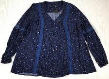 New Torrid Tunic Blouse Womens 1X (14-16) Blue Star Galaxy Pattern V-Neck Boho picture