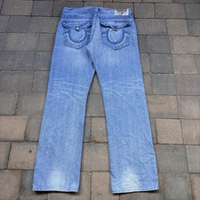 Vintage True Religion Men’s Straight Leg Jeans Made in USA Size 36 Blue Stitch picture