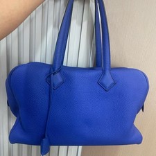 15% OFF Hermes Victoria 35 Handbag Bleu Electrique Clemence Leather Zip Top picture