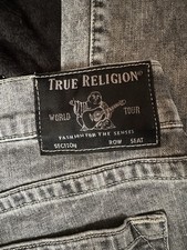 True Religion Ricky Relaxed Straight Gray Denim Jeans Mens 40 x 32 EUC picture