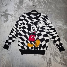 Disney Mickey Mouse Warped Checkerboard Knit Sweater Black White Mens Medium picture