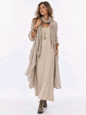 Vintage Sheri Martin Neutral Jumper Maxi Dress Lagenlook Modest Minimalist Layer picture