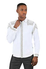 Barabas Men's Studded Premium Solid Long Sleeve  Shirts 3B24 picture
