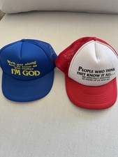 Lot 2 Vintage Novelty Foam Trucker Snapback Hats Funny Slogan Mesh Cap 80s 90s picture