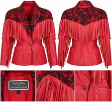 Vintage Michael Hoban North Beach Leather Fringe Red Cow Jacket 5/6 Big Shoulder picture
