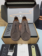 Zegna Triple Stitch Slip On Dark Brown Suede Men's picture