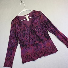 Whimsigoth Fairygrunge Top Womens L Purple Micromesh Paisley Festival Y2K Witchy picture