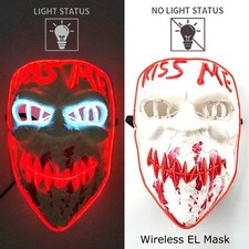 Halloween Neon LED Light Grow Dark Horror Glowing Mask Full Face PVC - Red picture